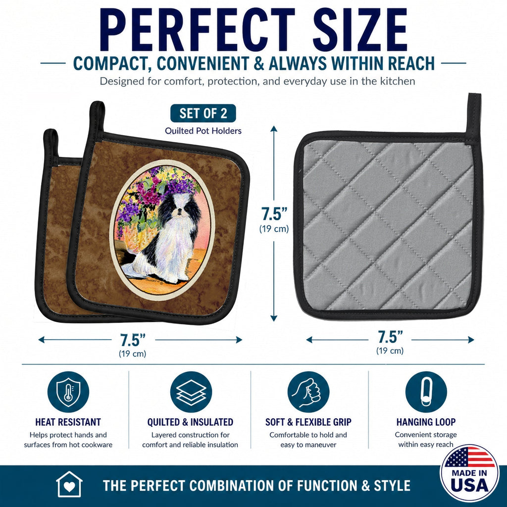 Japanese Chin Pot Holder Set of 2 Heat Resistant Quilted Hot Pads 7.5 x 7.5 Inch, Insulated Kitchen Trivets for Cooking & Baking