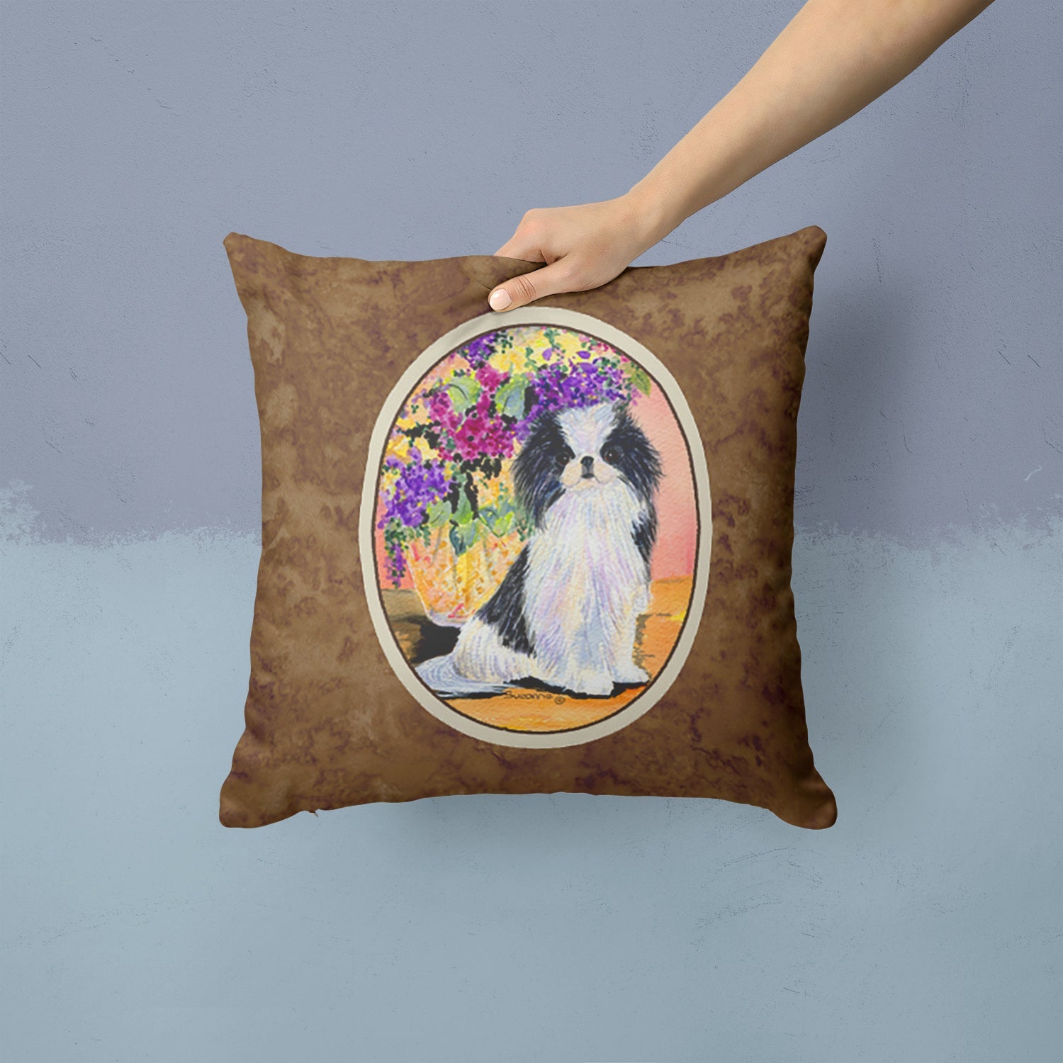 Japanese Chin Decorative Throw Pillow 14x14 Indoor Outdoor Accent Cushion, Fabric Cover with Insert for Sofa, Bed, Porch & Living Room