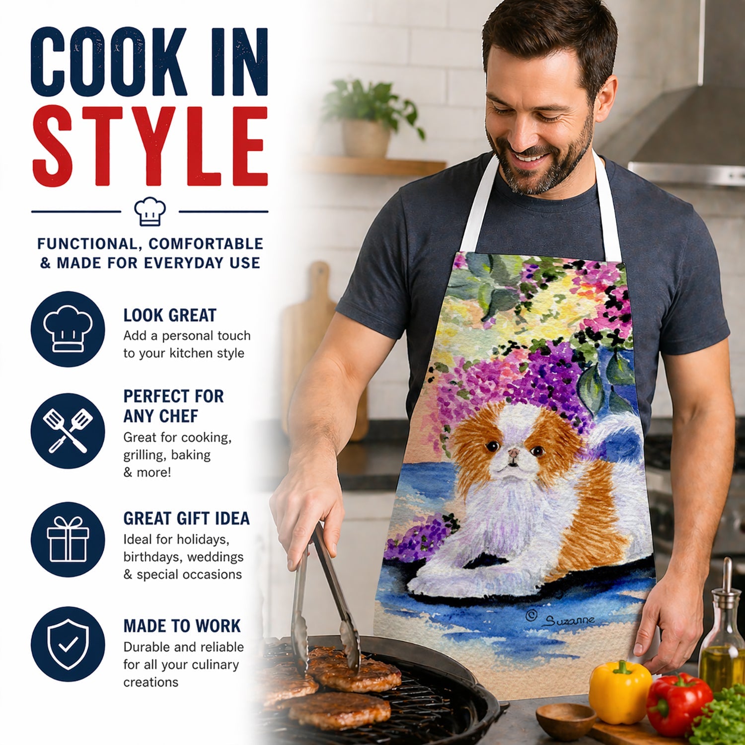 Japanese Chin Apron Cooking Kitchen Server Baking Crafts Gardening for Adult Women Men, Unisex, Large, Multicolor
