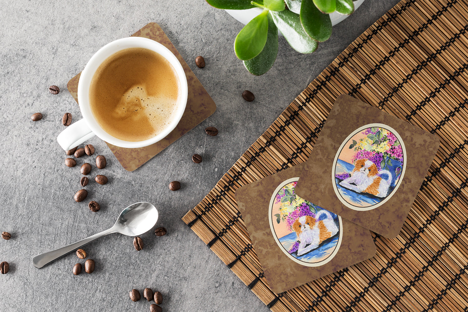 Japanese Chin Foam Coasters Set of 4 Cup Coasters for Indoor Outdoor, Tabletop Protection, Anti Slip, Mouse pad Material