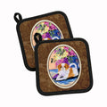 Japanese Chin Pot Holder Set of 2 Heat Resistant Quilted Hot Pads 7.5 x 7.5 Inch, Insulated Kitchen Trivets for Cooking & Baking