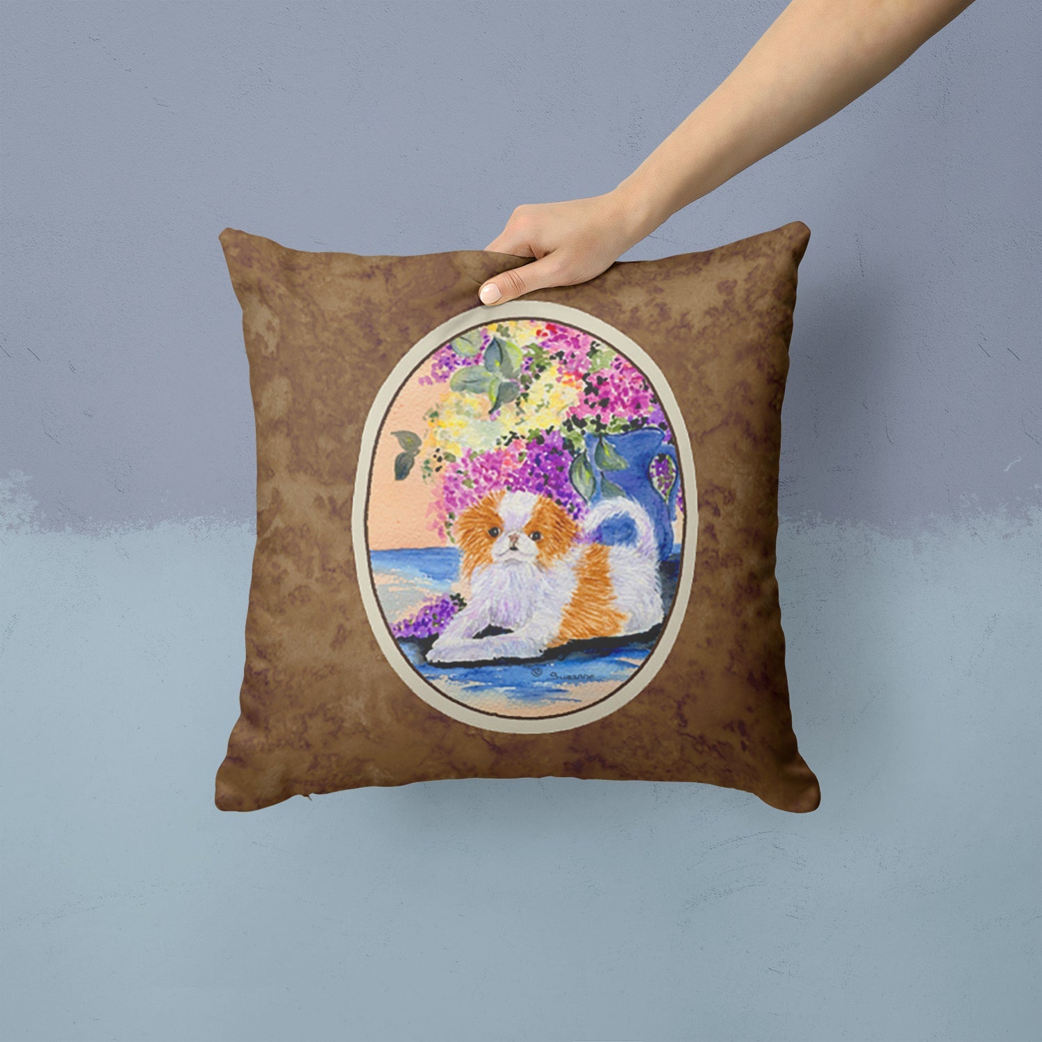 Japanese Chin Decorative Throw Pillow 14x14 Indoor Outdoor Accent Cushion, Fabric Cover with Insert for Sofa, Bed, Porch & Living Room