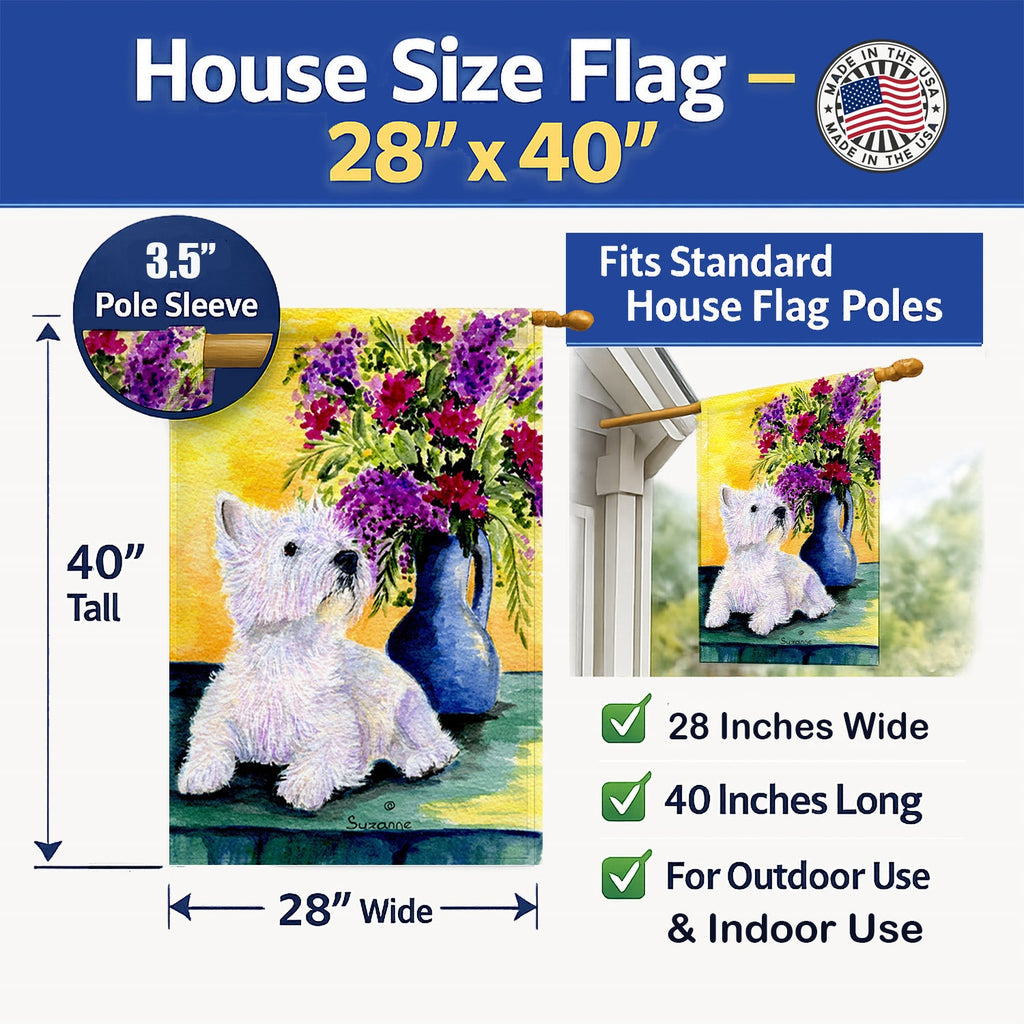 Westie House Flag 28x40 Porch Sleeve Pole Decorative Outside Yard Banner Artwork Wall Hanging, Polyester