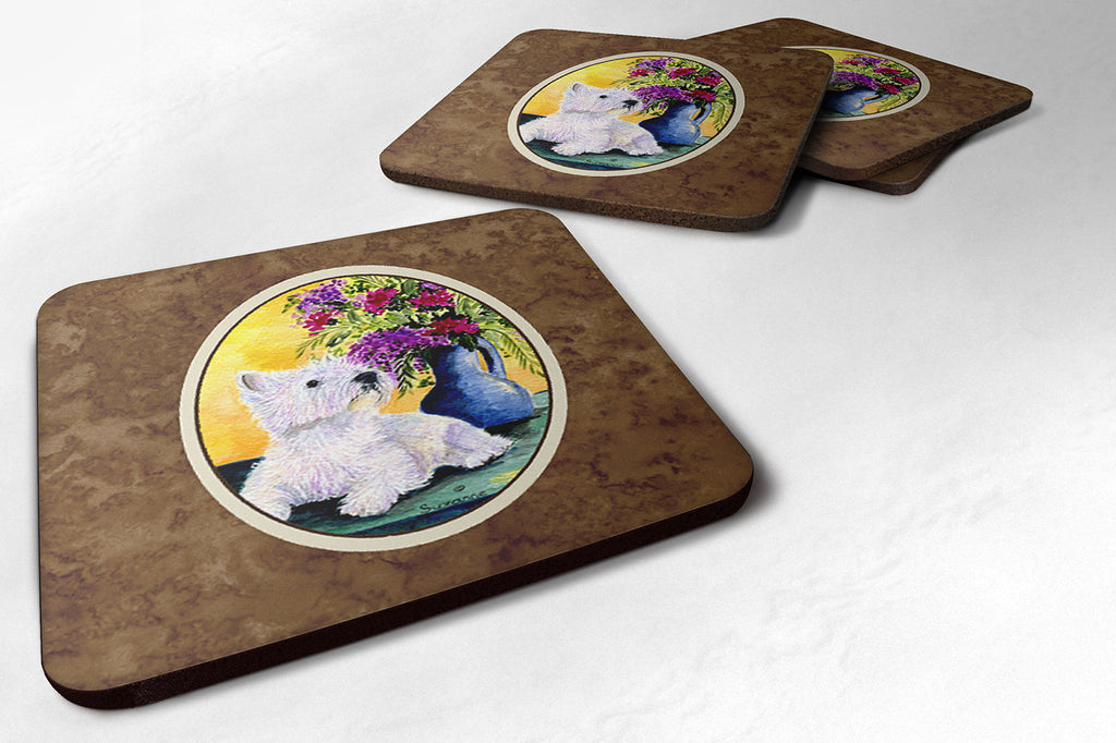 Westie Foam Coasters Set of 4 Cup Coasters for Indoor Outdoor, Tabletop Protection, Anti Slip, Mouse pad Material