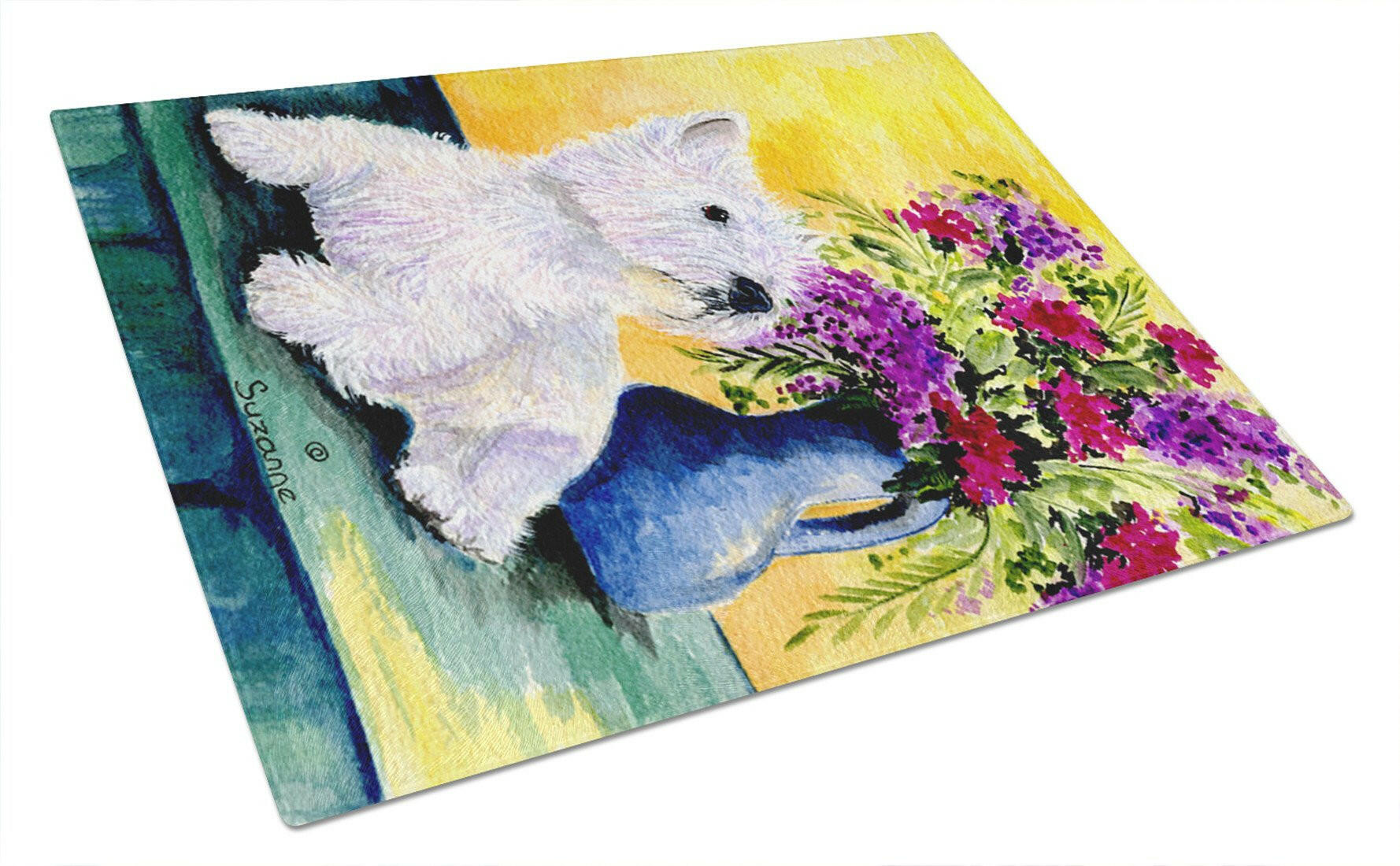 Westie Cutting Board Tempered Glass Kitchen Cutting Surface, Heat Resistant Chopping, Non-Slip Feet, Food Prep & Serving