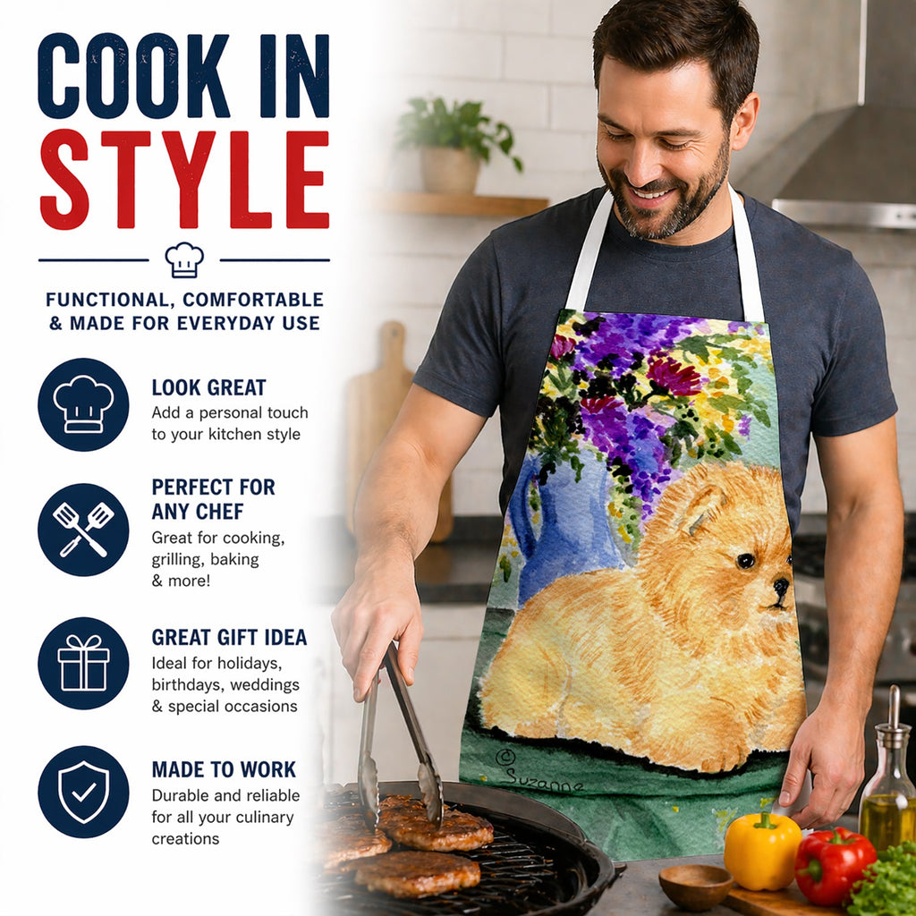 Pomeranian Apron Cooking Kitchen Server Baking Crafts Gardening for Adult Women Men, Unisex, Large, Multicolor