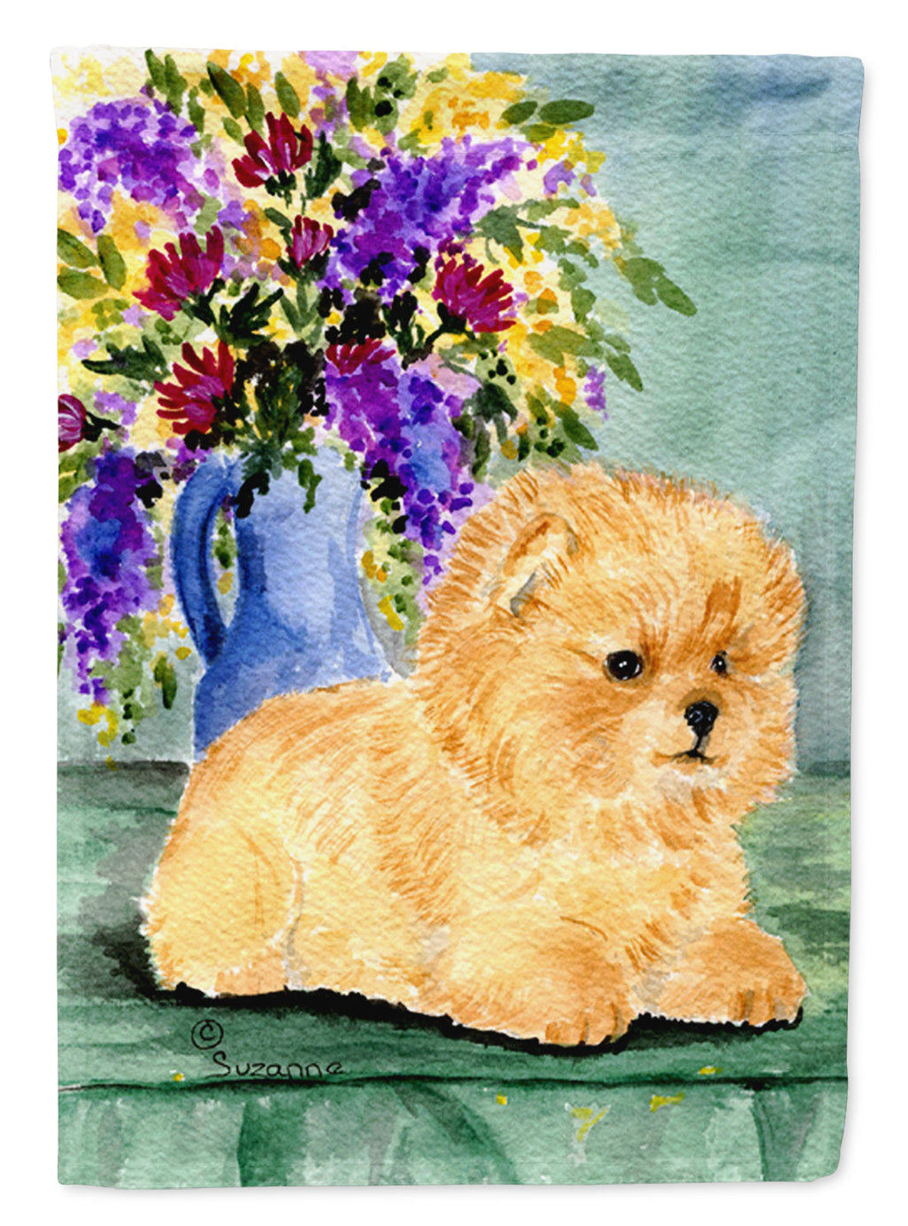 Pomeranian House Flag 28x40 Porch Sleeve Pole Decorative Outside Yard Banner Artwork Wall Hanging, Polyester