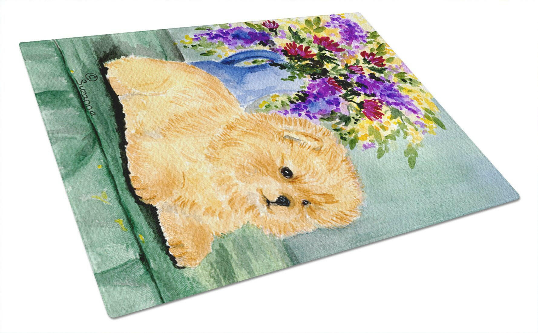 Pomeranian Cutting Board Tempered Glass Kitchen Cutting Surface, Heat Resistant Chopping, Non-Slip Feet, Food Prep & Serving