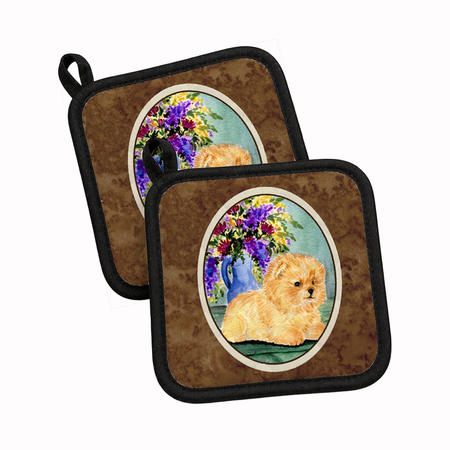 Pomeranian Pot Holder Set of 2 Heat Resistant Quilted Hot Pads 7.5 x 7.5 Inch, Insulated Kitchen Trivets for Cooking & Baking