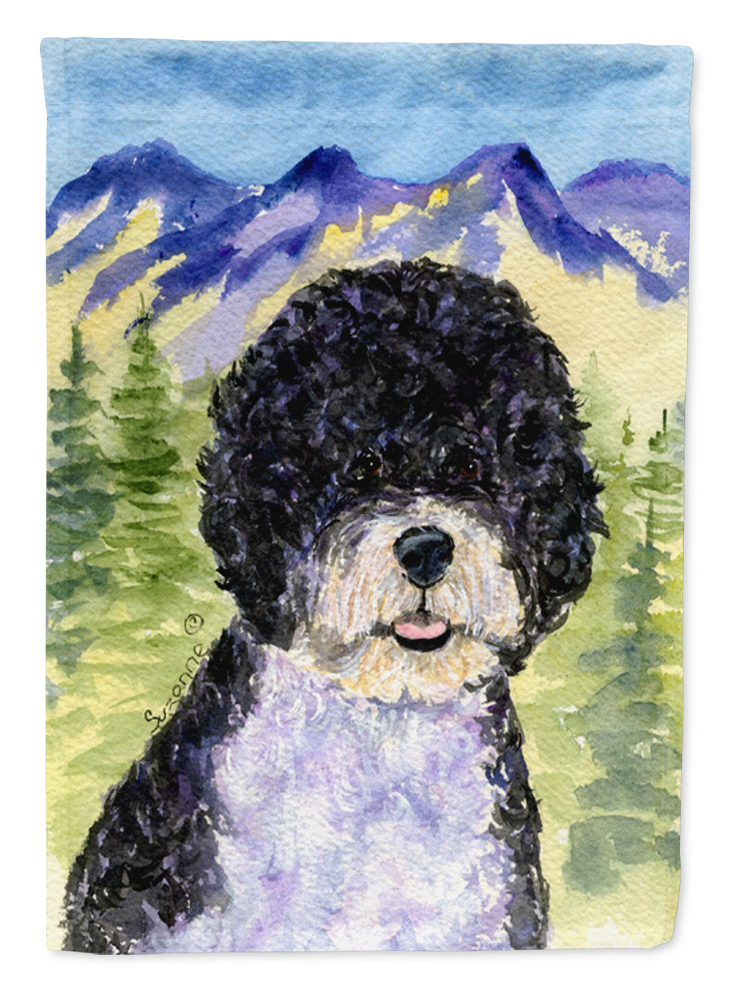 Portuguese Water Dog House Flag 28x40 Porch Sleeve Pole Decorative Outside Yard Banner Artwork Wall Hanging, Polyester