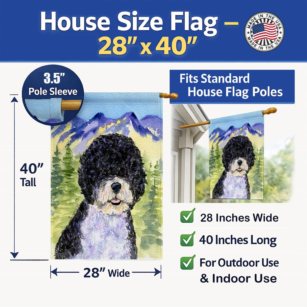 Portuguese Water Dog House Flag 28x40 Porch Sleeve Pole Decorative Outside Yard Banner Artwork Wall Hanging, Polyester