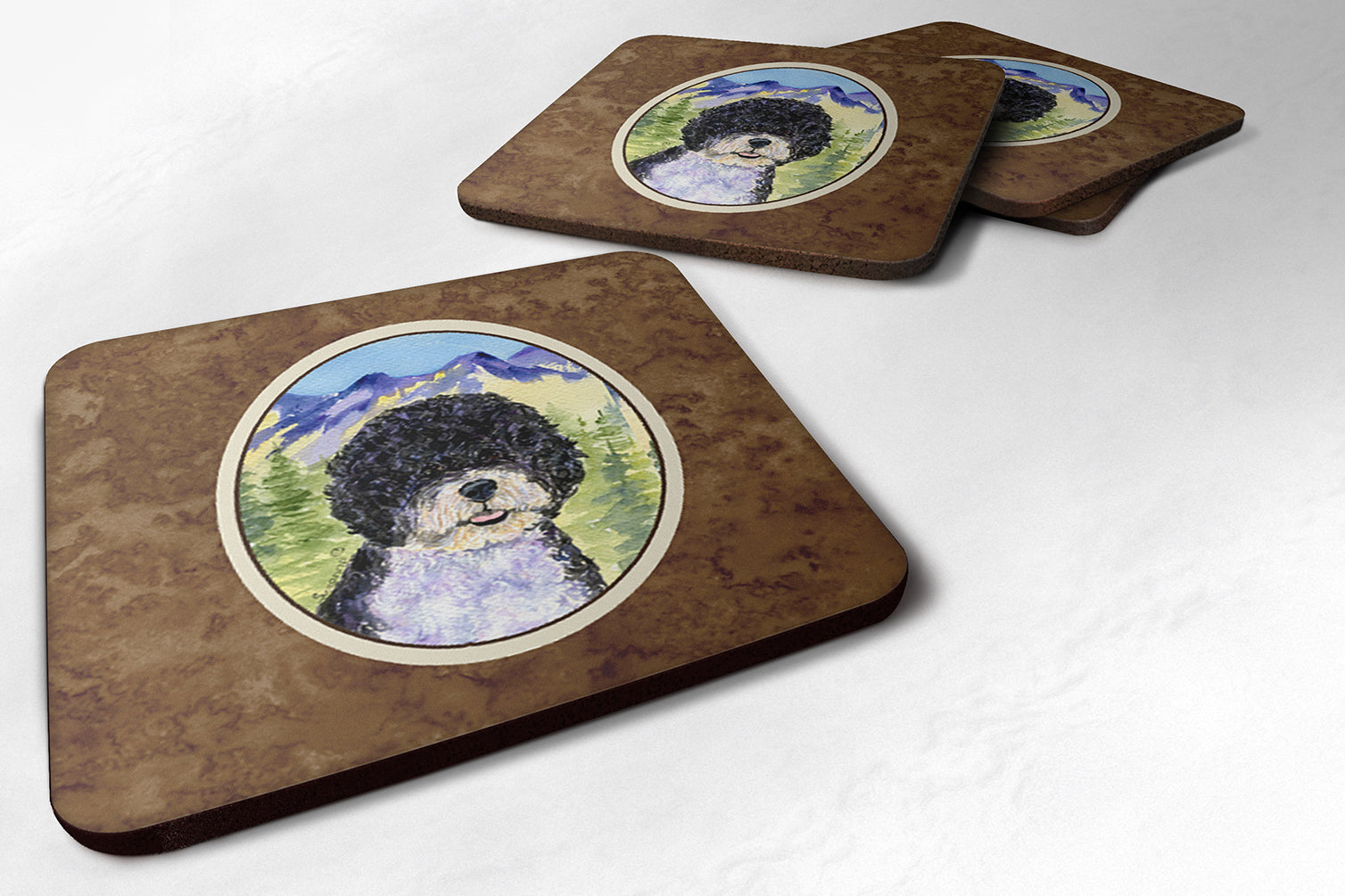 Portuguese Water Dog Foam Coasters Set of 4 Cup Coasters for Indoor Outdoor, Tabletop Protection, Anti Slip, Mouse pad Material
