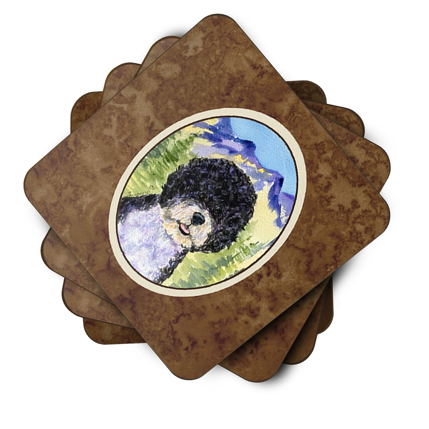 Portuguese Water Dog Foam Coasters Set of 4 Cup Coasters for Indoor Outdoor, Tabletop Protection, Anti Slip, Mouse pad Material