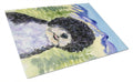 Portuguese Water Dog Cutting Board Tempered Glass Kitchen Cutting Surface, Heat Resistant Chopping, Non-Slip Feet, Food Prep & Serving