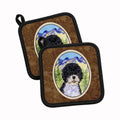 Portuguese Water Dog Pot Holder Set of 2 Heat Resistant Quilted Hot Pads 7.5 x 7.5 Inch, Insulated Kitchen Trivets for Cooking & Baking