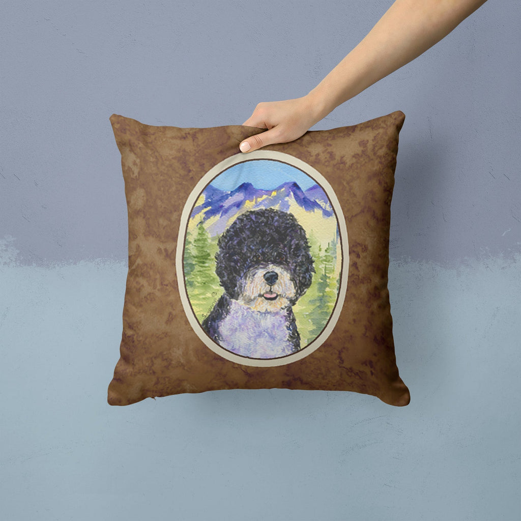 Portuguese Water Dog Decorative Throw Pillow 14x14 Indoor Outdoor Accent Cushion, Fabric Cover with Insert for Sofa, Bed, Porch & Living Room
