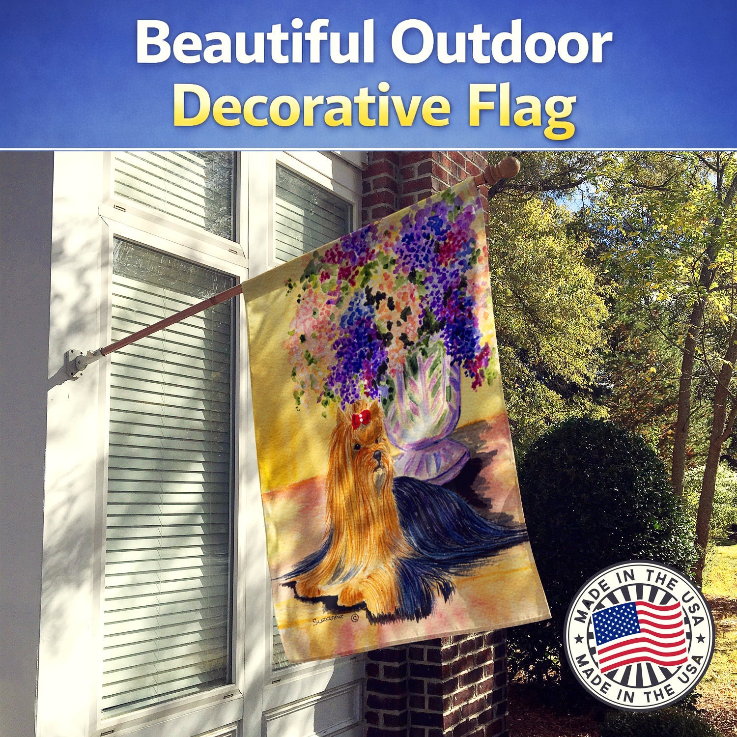 Yorkie House Flag 28x40 Porch Sleeve Pole Decorative Outside Yard Banner Artwork Wall Hanging, Polyester