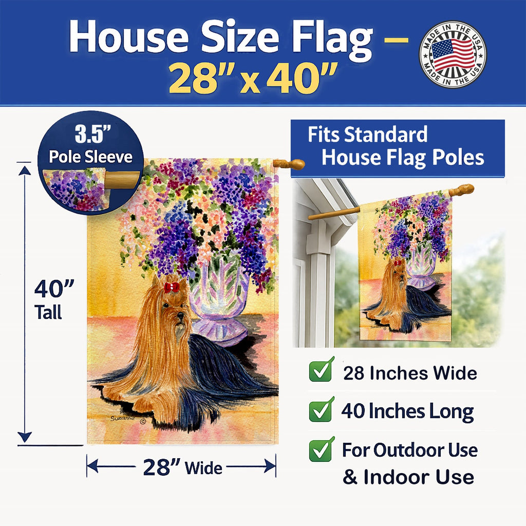 Yorkie House Flag 28x40 Porch Sleeve Pole Decorative Outside Yard Banner Artwork Wall Hanging, Polyester