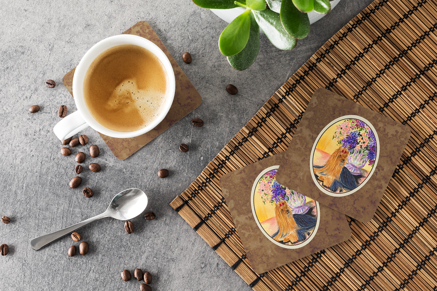 Yorkie Foam Coasters Set of 4 Cup Coasters for Indoor Outdoor, Tabletop Protection, Anti Slip, Mouse pad Material