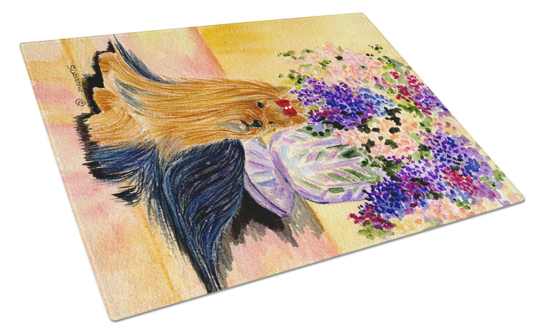 Yorkie Cutting Board Tempered Glass Kitchen Cutting Surface, Heat Resistant Chopping, Non-Slip Feet, Food Prep & Serving