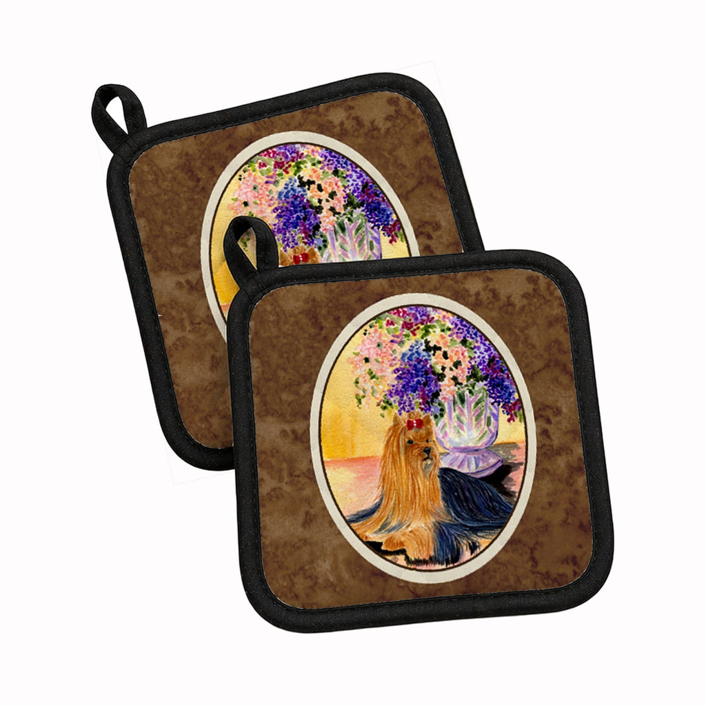 Yorkie Pot Holder Set of 2 Heat Resistant Quilted Hot Pads 7.5 x 7.5 Inch, Insulated Kitchen Trivets for Cooking & Baking