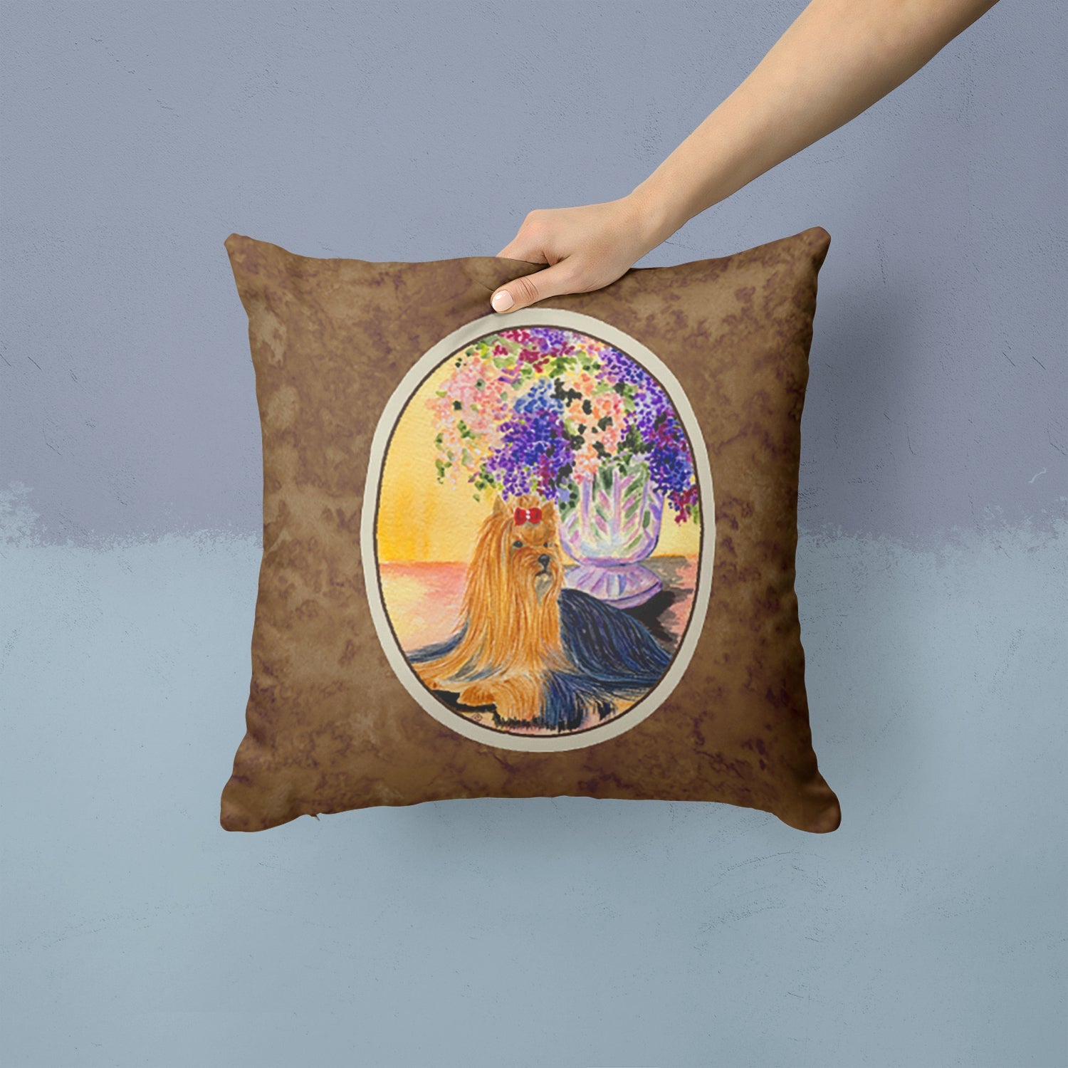 Yorkie Decorative Throw Pillow 14x14 Indoor Outdoor Accent Cushion, Fabric Cover with Insert for Sofa, Bed, Porch & Living Room