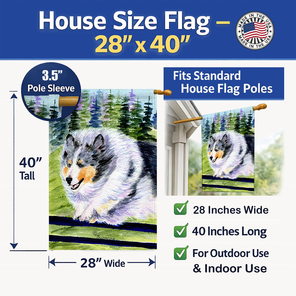 Sheltie House Flag 28x40 Porch Sleeve Pole Decorative Outside Yard Banner Artwork Wall Hanging, Polyester
