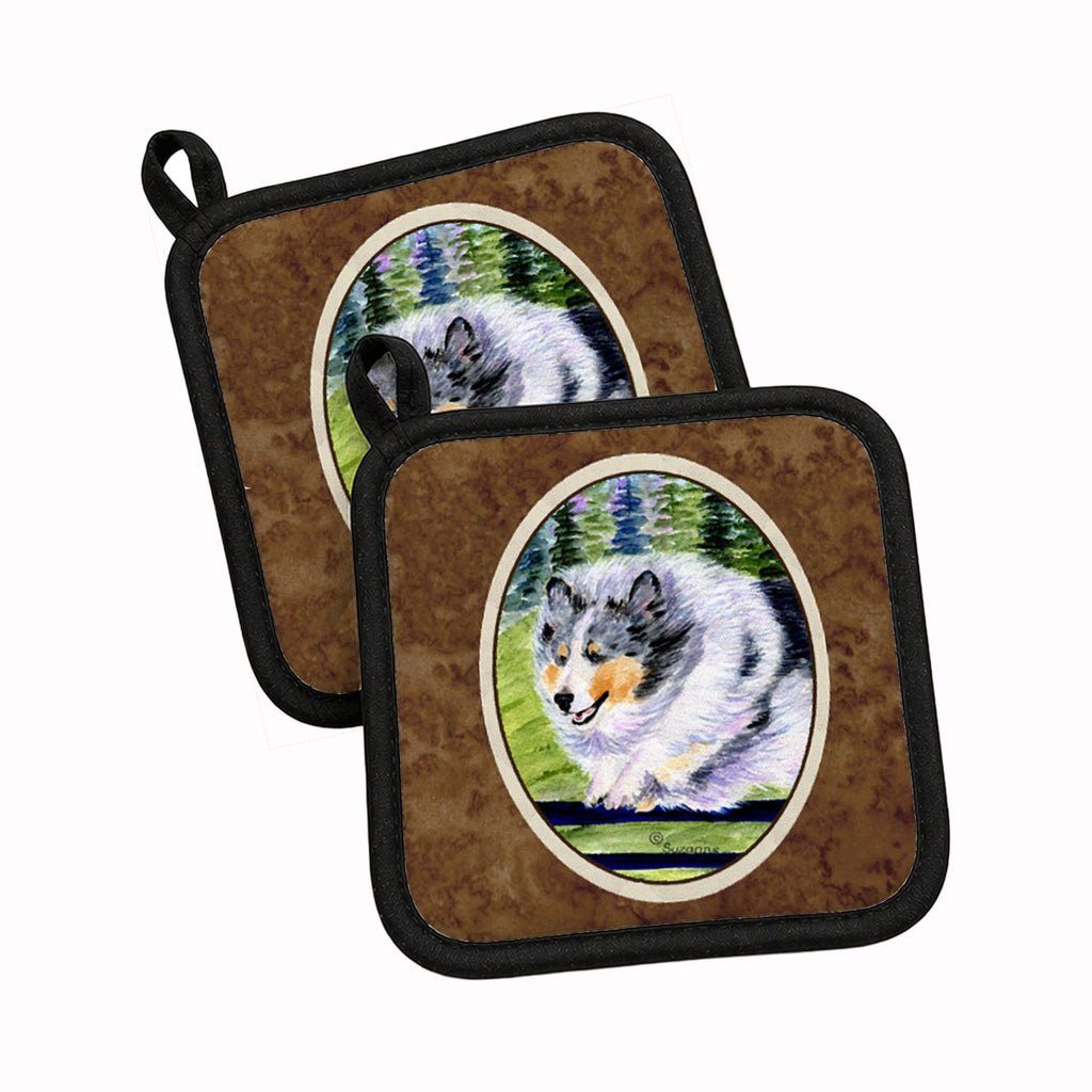 Sheltie Pot Holder Set of 2 Heat Resistant Quilted Hot Pads 7.5 x 7.5 Inch, Insulated Kitchen Trivets for Cooking & Baking