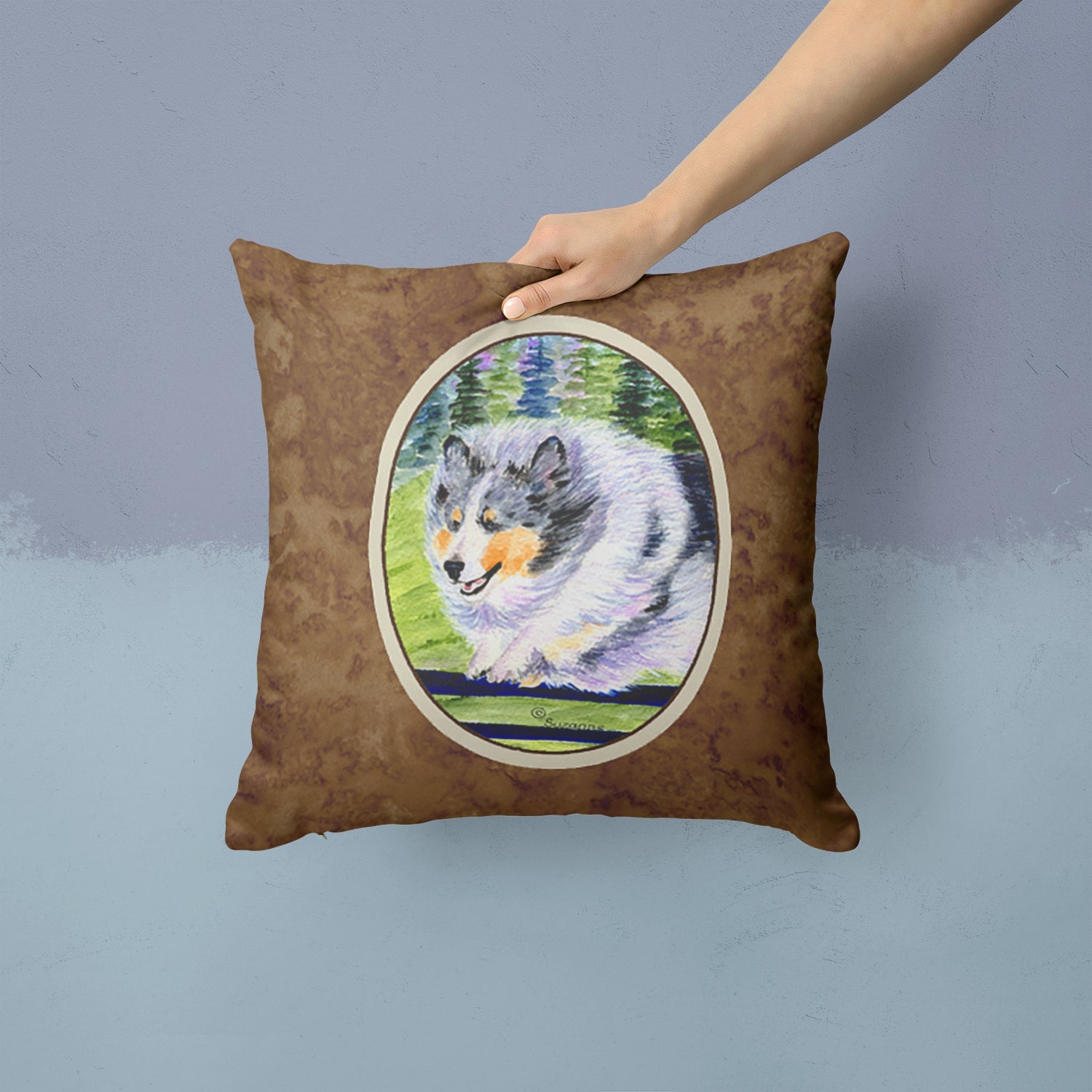 Sheltie Decorative Throw Pillow 14x14 Indoor Outdoor Accent Cushion, Fabric Cover with Insert for Sofa, Bed, Porch & Living Room