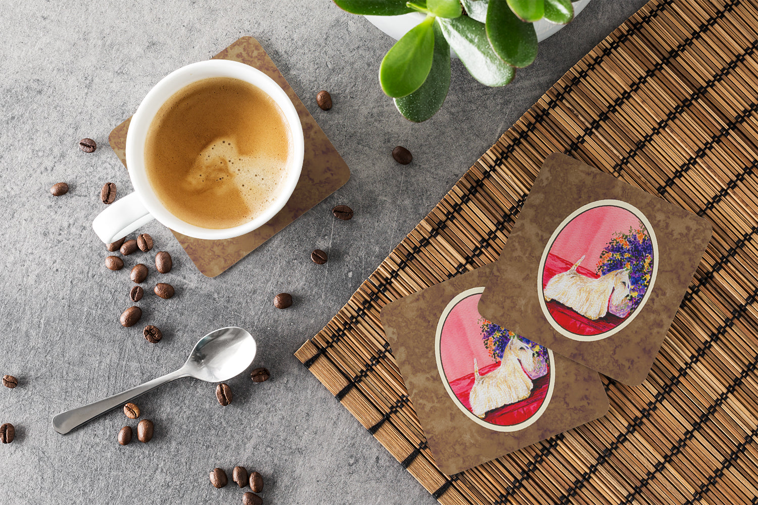Scottish Terrier Foam Coasters Set of 4 Cup Coasters for Indoor Outdoor, Tabletop Protection, Anti Slip, Mouse pad Material