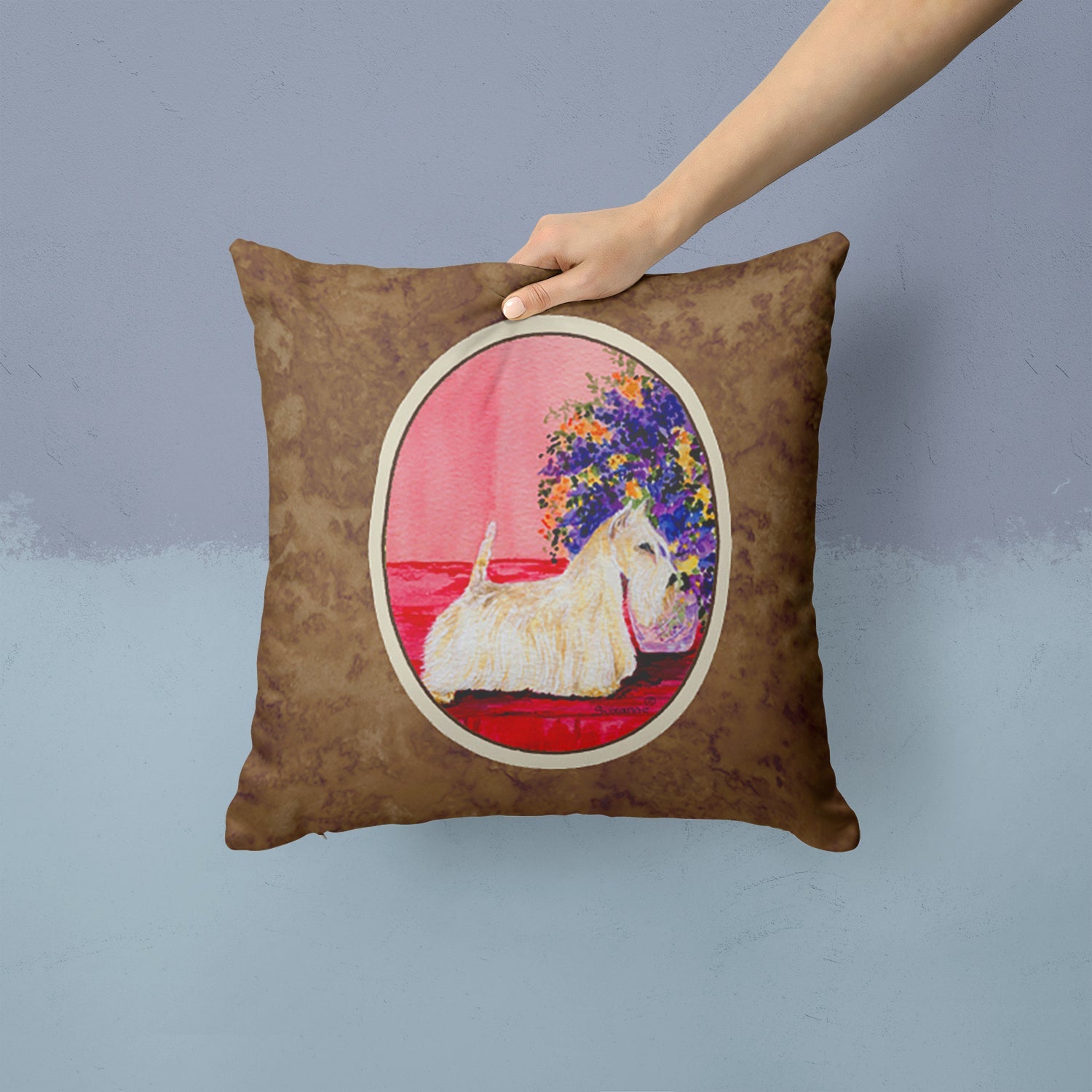 Scottish Terrier Decorative Throw Pillow 14x14 Indoor Outdoor Accent Cushion, Fabric Cover with Insert for Sofa, Bed, Porch & Living Room