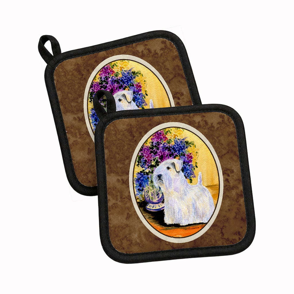 Sealyham Terrier Pot Holder Set of 2 Heat Resistant Quilted Hot Pads 7.5 x 7.5 Inch, Insulated Kitchen Trivets for Cooking & Baking