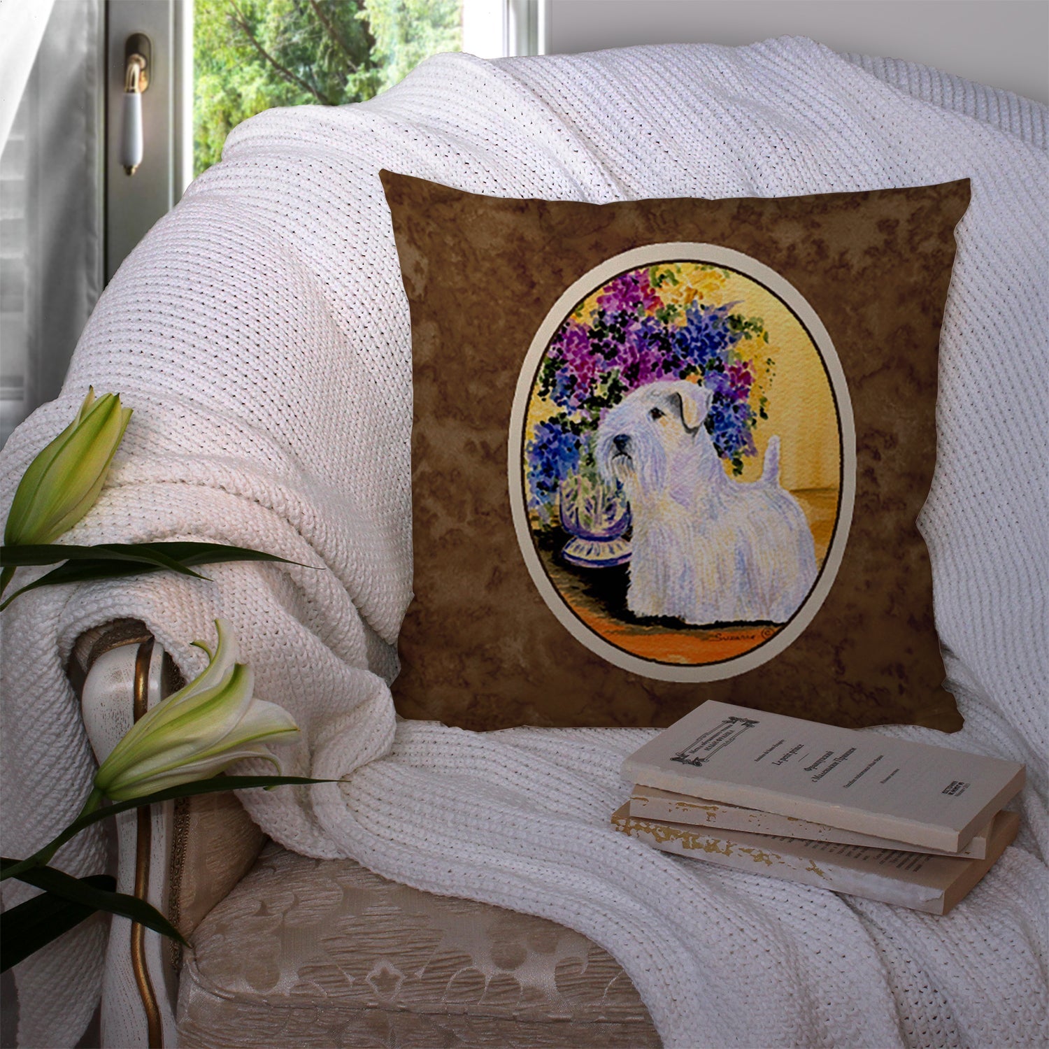 Sealyham Terrier Decorative Throw Pillow 14x14 Indoor Outdoor Accent Cushion, Fabric Cover with Insert for Sofa, Bed, Porch & Living Room
