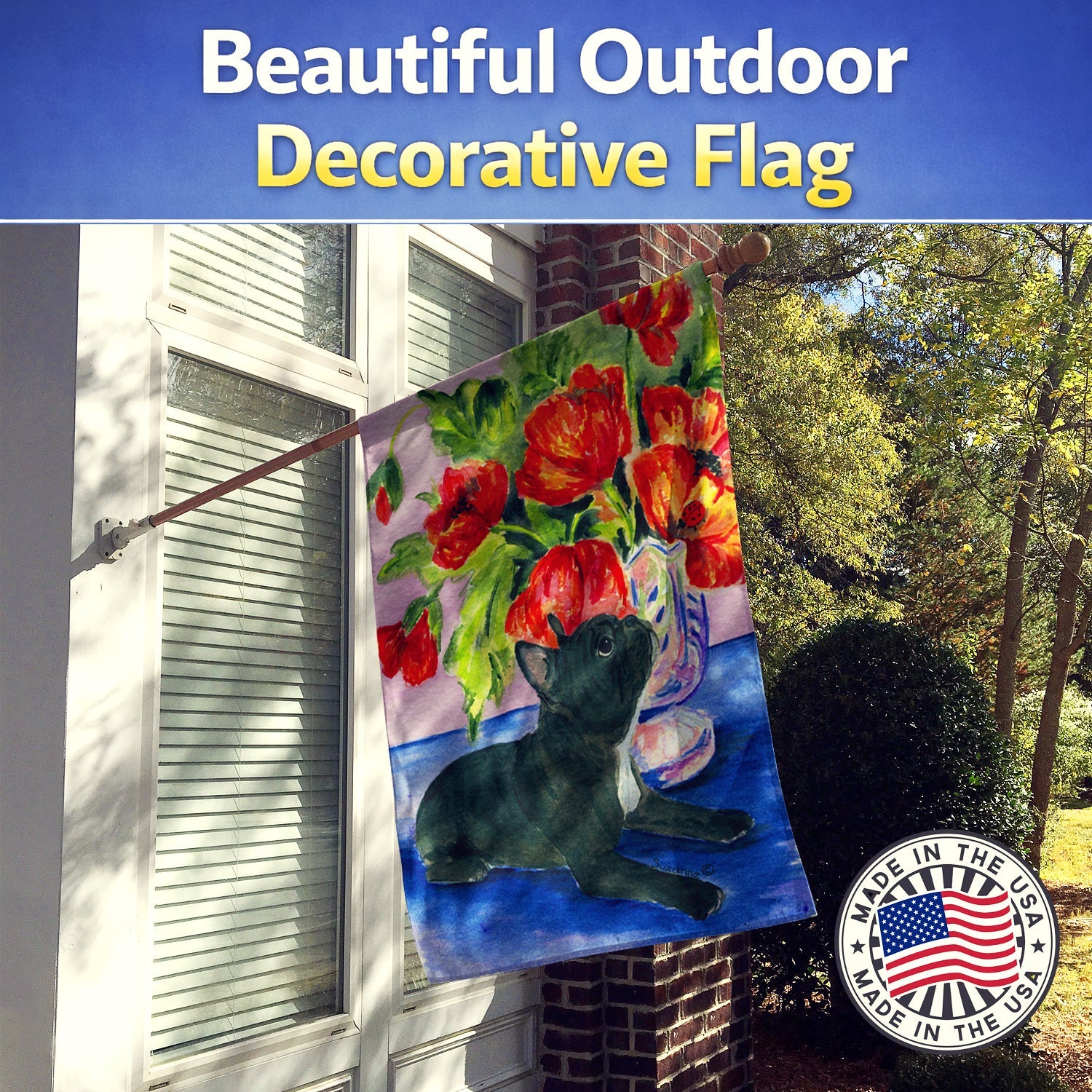 French Bulldog House Flag 28x40 Porch Sleeve Pole Decorative Outside Yard Banner Artwork Wall Hanging, Polyester