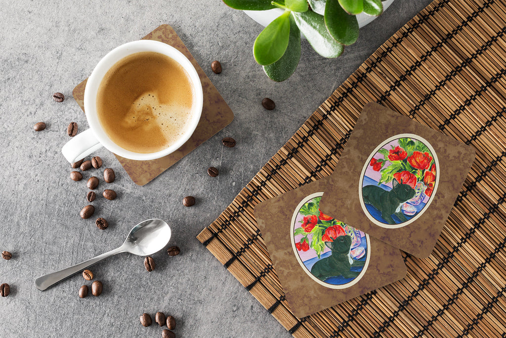 French Bulldog Foam Coasters Set of 4 Cup Coasters for Indoor Outdoor, Tabletop Protection, Anti Slip, Mouse pad Material