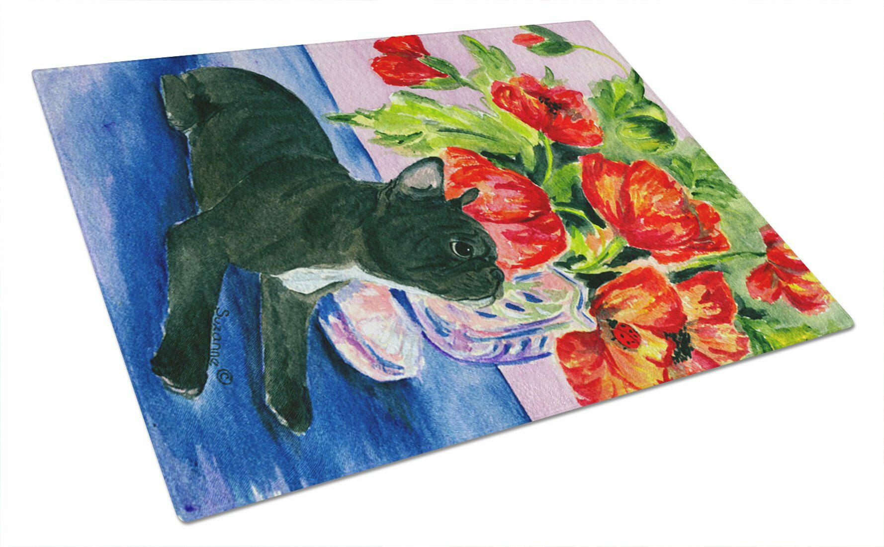 French Bulldog Cutting Board Tempered Glass Kitchen Cutting Surface, Heat Resistant Chopping, Non-Slip Feet, Food Prep & Serving