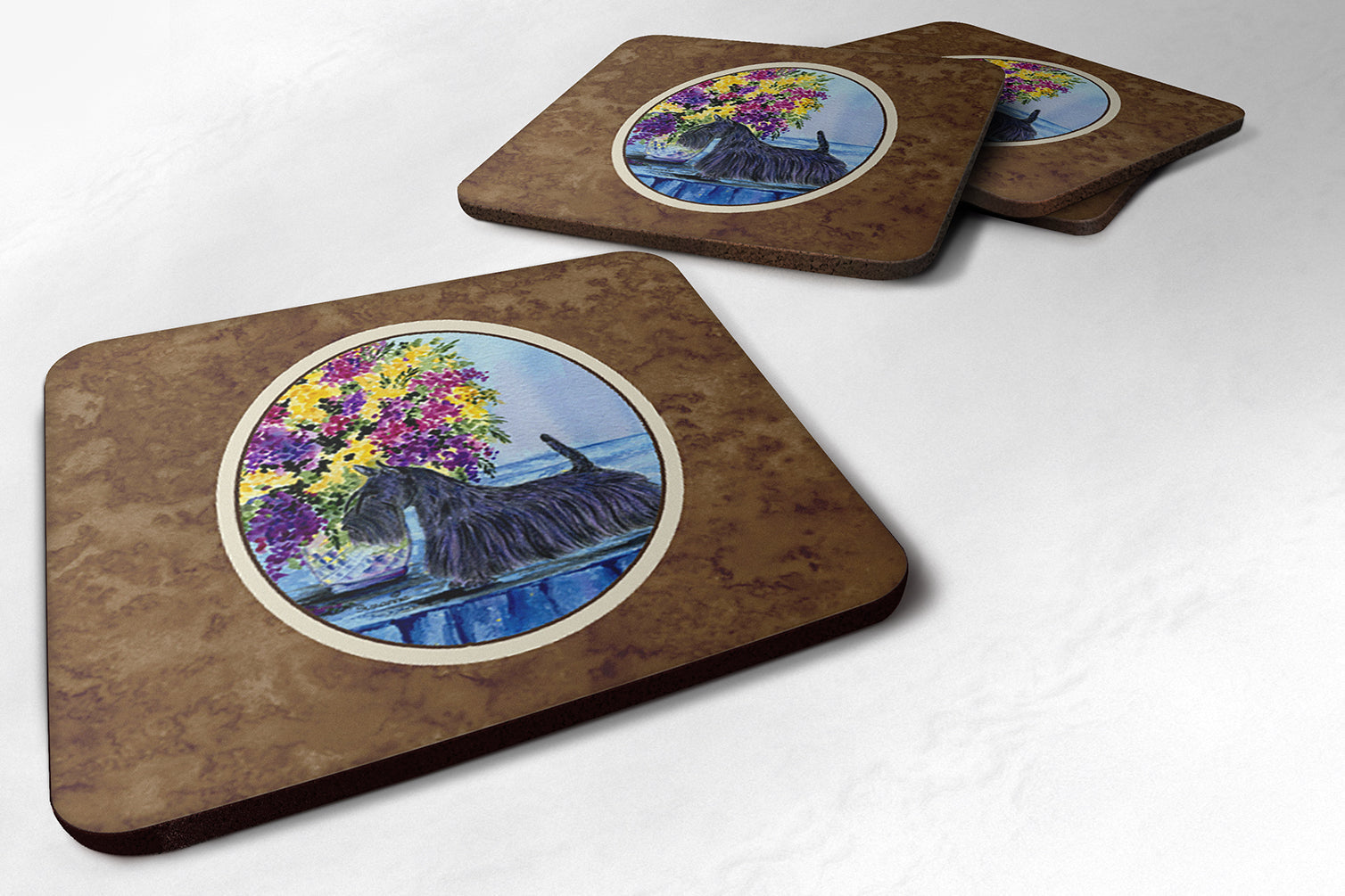 Scottish Terrier Foam Coasters Set of 4 Cup Coasters for Indoor Outdoor, Tabletop Protection, Anti Slip, Mouse pad Material