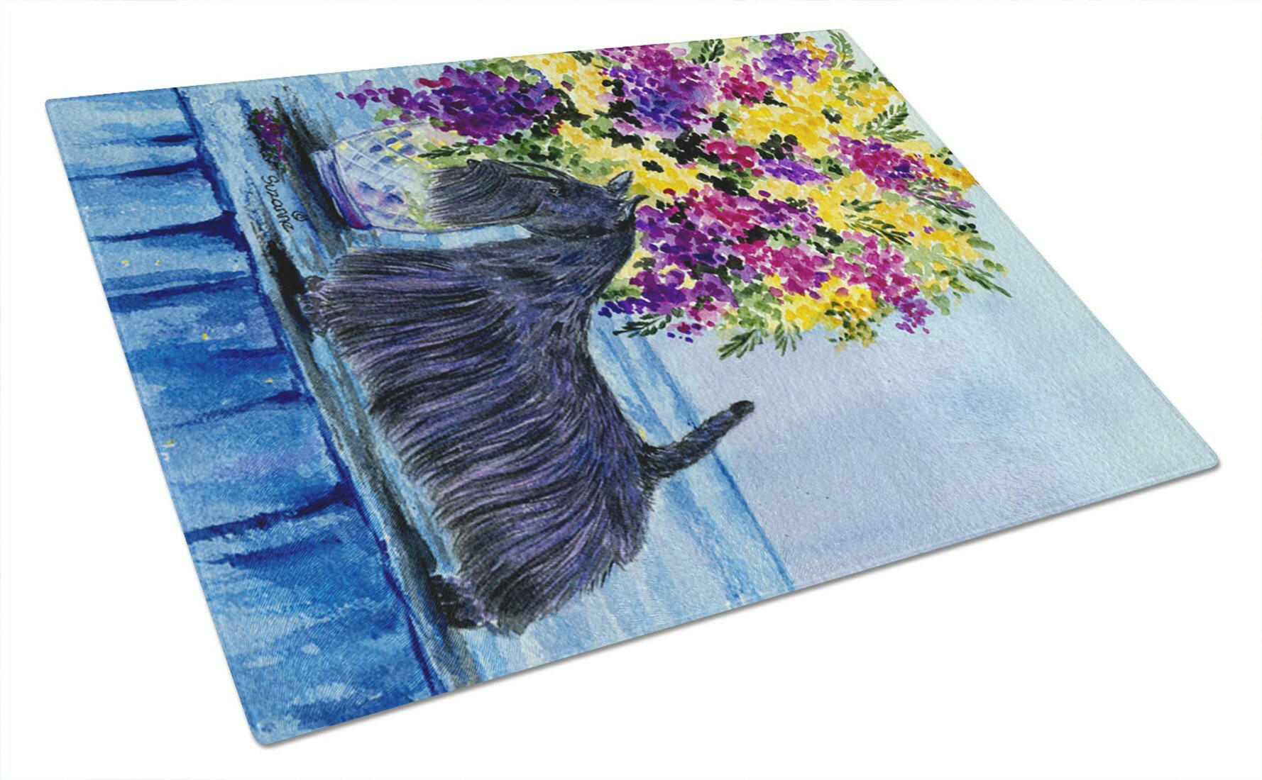 Scottish Terrier Cutting Board Tempered Glass Kitchen Cutting Surface, Heat Resistant Chopping, Non-Slip Feet, Food Prep & Serving