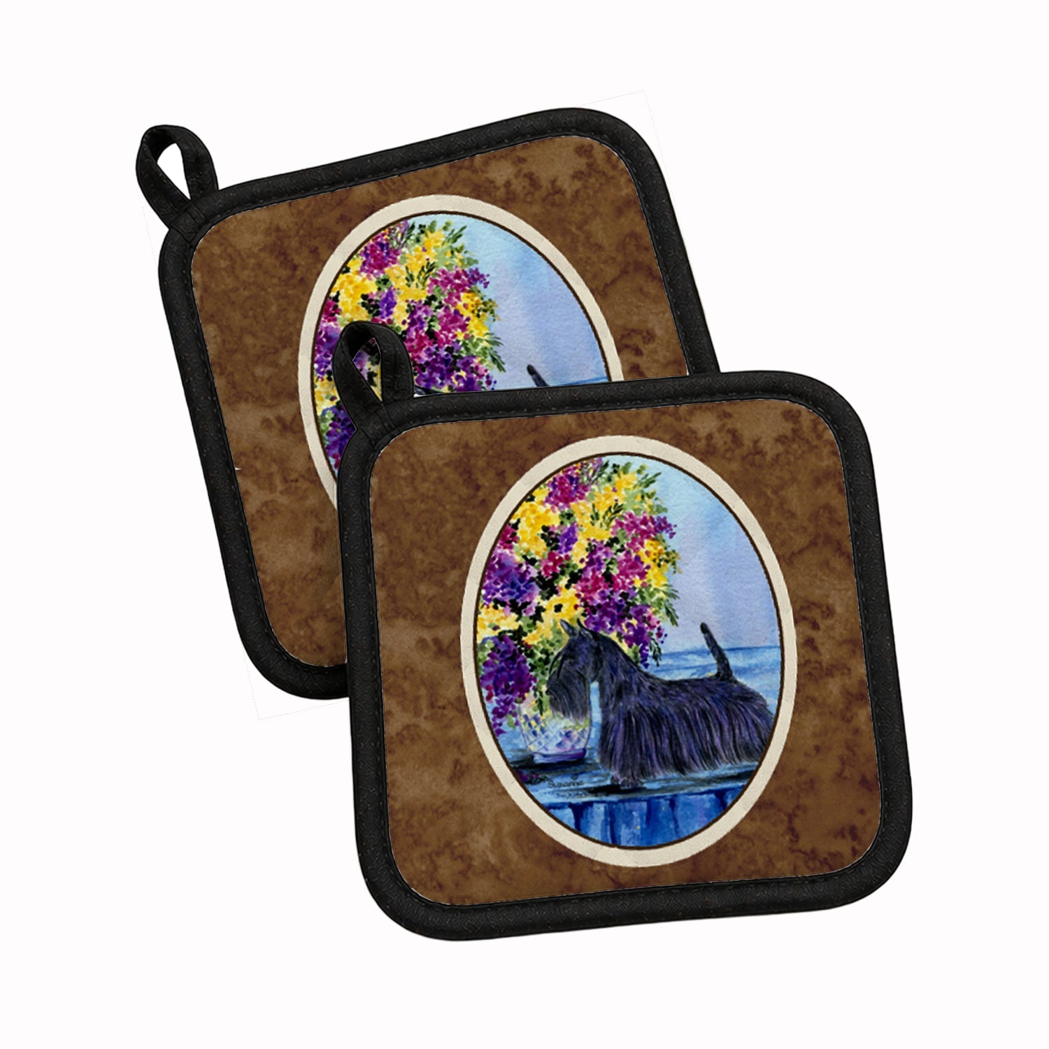 Scottish Terrier Pot Holder Set of 2 Heat Resistant Quilted Hot Pads 7.5 x 7.5 Inch, Insulated Kitchen Trivets for Cooking & Baking