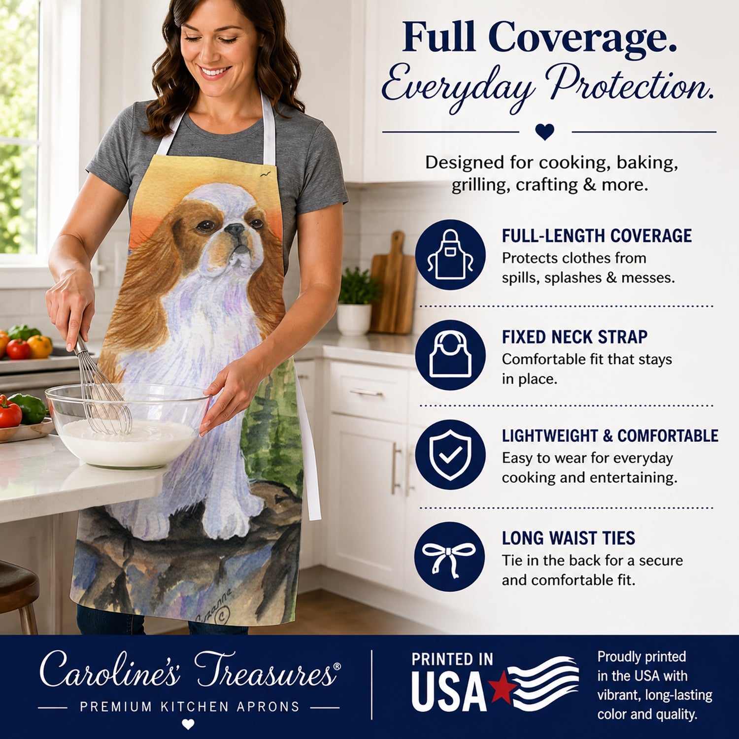 English Toy Spaniel Apron Cooking Kitchen Server Baking Crafts Gardening for Adult Women Men, Unisex, Large, Multicolor