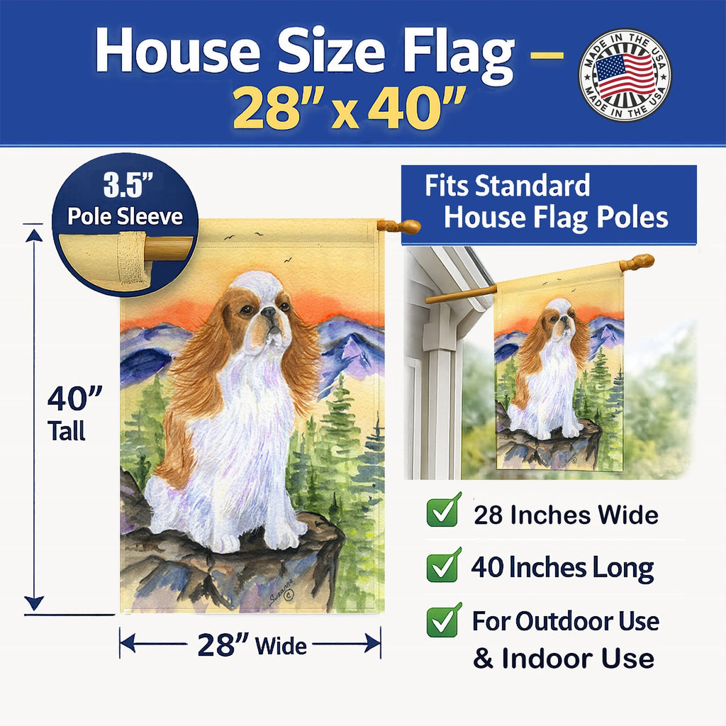 English Toy Spaniel House Flag 28x40 Porch Sleeve Pole Decorative Outside Yard Banner Artwork Wall Hanging, Polyester