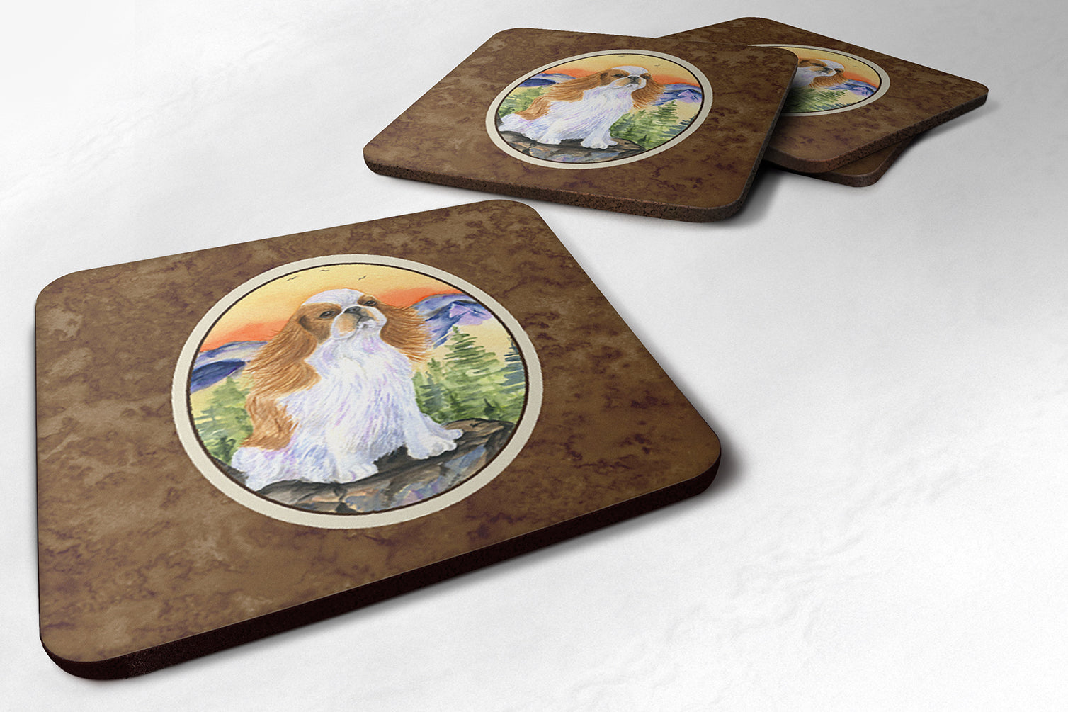 English Toy Spaniel Foam Coasters Set of 4 Cup Coasters for Indoor Outdoor, Tabletop Protection, Anti Slip, Mouse pad Material