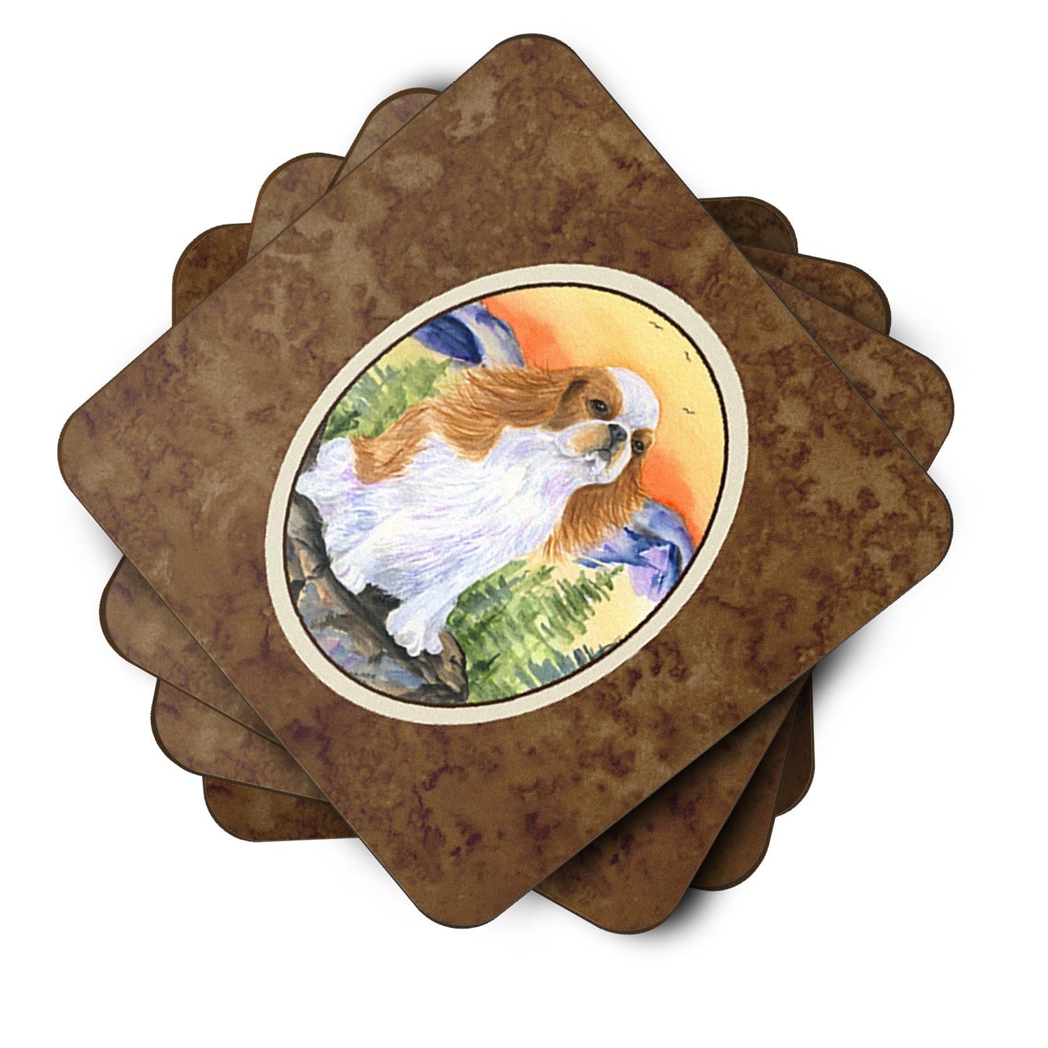 English Toy Spaniel Foam Coasters Set of 4 Cup Coasters for Indoor Outdoor, Tabletop Protection, Anti Slip, Mouse pad Material
