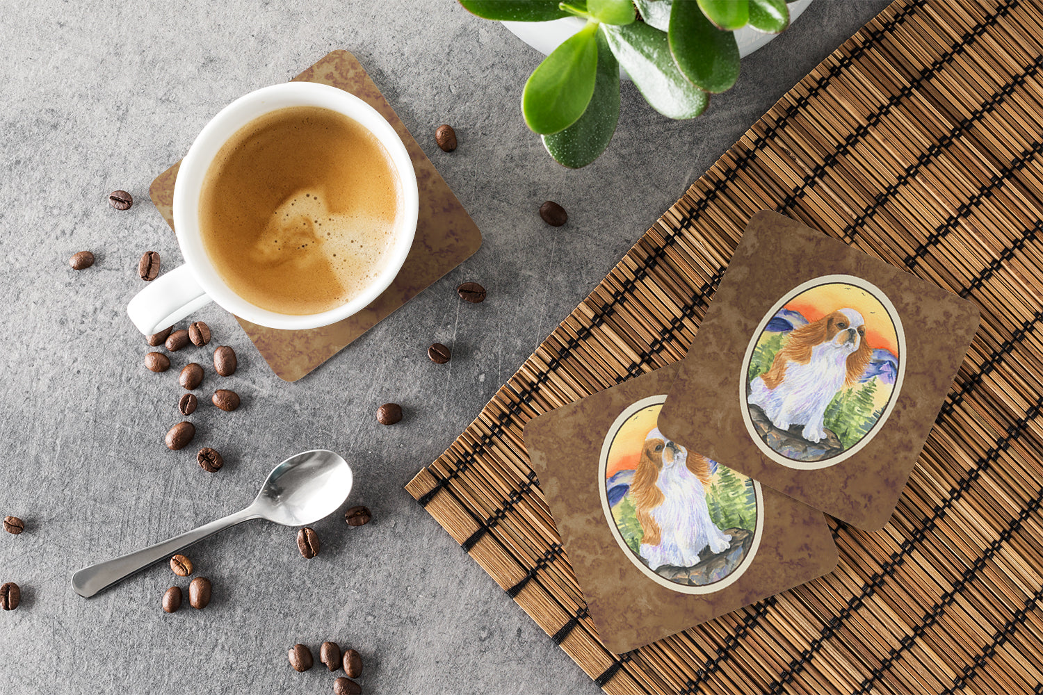 English Toy Spaniel Foam Coasters Set of 4 Cup Coasters for Indoor Outdoor, Tabletop Protection, Anti Slip, Mouse pad Material