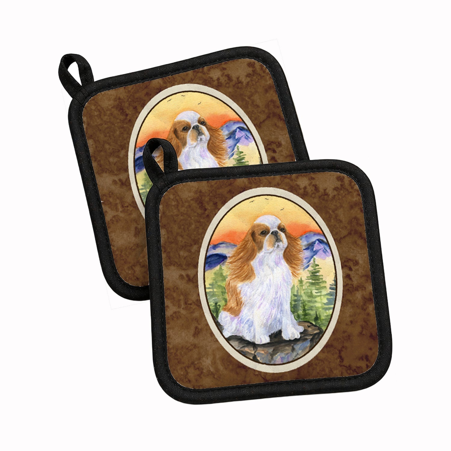 English Toy Spaniel Pot Holder Set of 2 Heat Resistant Quilted Hot Pads 7.5 x 7.5 Inch, Insulated Kitchen Trivets for Cooking & Baking
