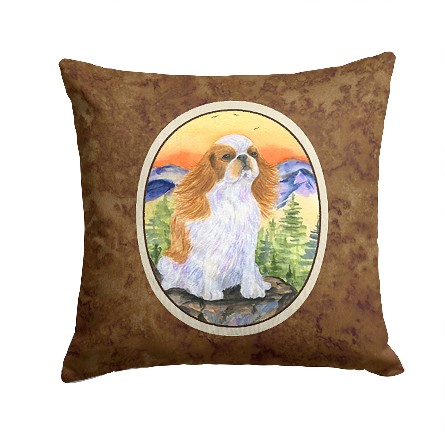 English Toy Spaniel Decorative Throw Pillow 14x14 Indoor Outdoor Accent Cushion, Fabric Cover with Insert for Sofa, Bed, Porch & Living Room