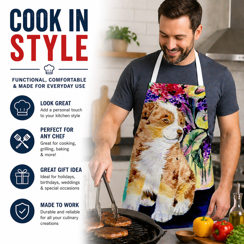 Australian Shepherd Apron Cooking Kitchen Server Baking Crafts Gardening for Adult Women Men, Unisex, Large, Multicolor