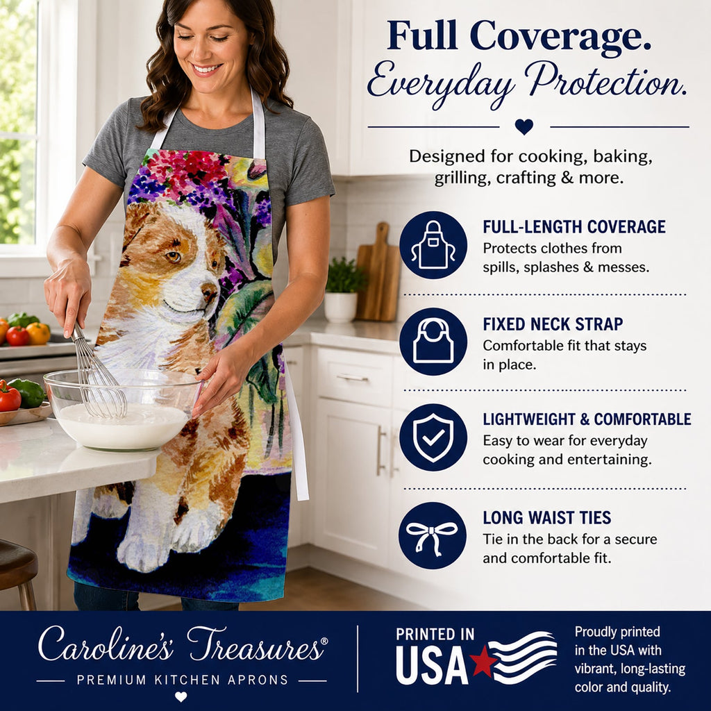 Australian Shepherd Apron Cooking Kitchen Server Baking Crafts Gardening for Adult Women Men, Unisex, Large, Multicolor