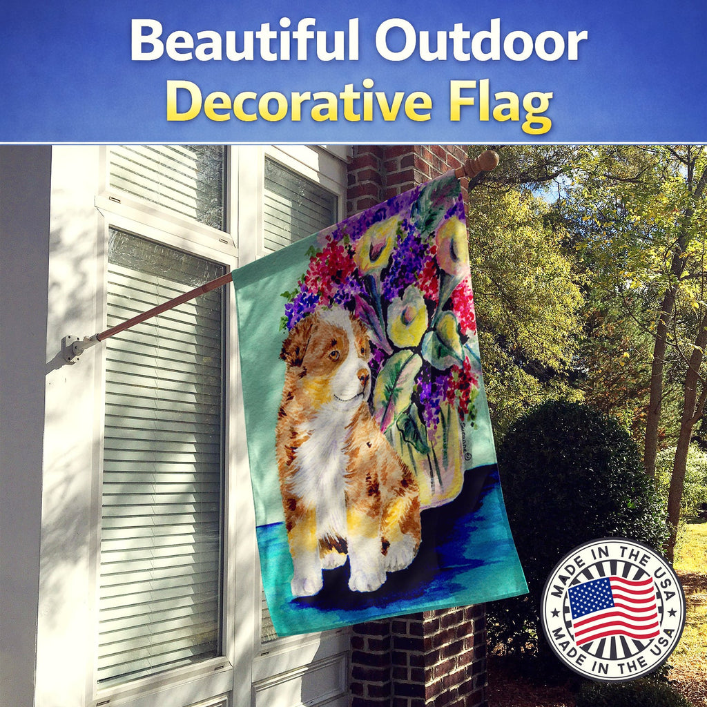 Australian Shepherd House Flag 28x40 Porch Sleeve Pole Decorative Outside Yard Banner Artwork Wall Hanging, Polyester