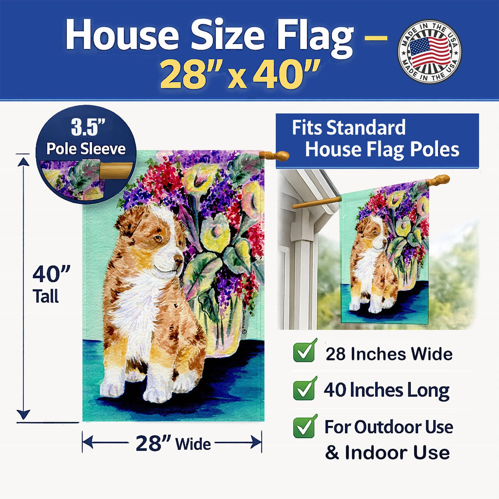 Australian Shepherd House Flag 28x40 Porch Sleeve Pole Decorative Outside Yard Banner Artwork Wall Hanging, Polyester